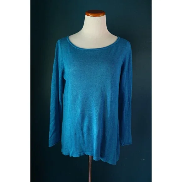 Eileen Fisher Top Sweater Women Size S Royal Blue 100% Organic Linen Round Neck - Picture 1 of 9